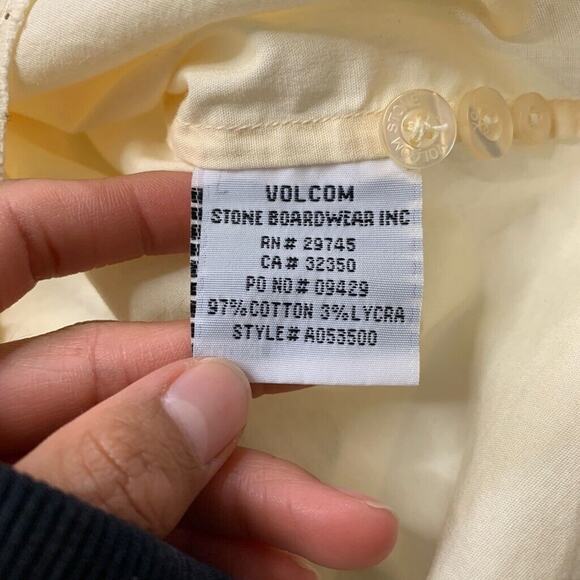 Volcom Shirt Men L Large Cream Cotton Blend Long Sleeve Button Up Tailored Dress - Picture 7 of 9